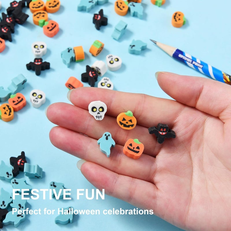 DOMG 300Pcs Mini Halloween Erasers for Kids, Cute Mini Pumpkin Ghost Bat Erasers Bulk for Halloween Classroom Party Favors Goody Bag Filler Gifts - Image 2